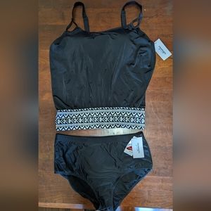 Swimsuits for all black tankini  with white and black design and swim bottoms